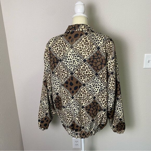 Vintage 80's A.D.S Gold Sparkling Animal Print Bomber Jacket Women's Size Large - Picture 2 of 15